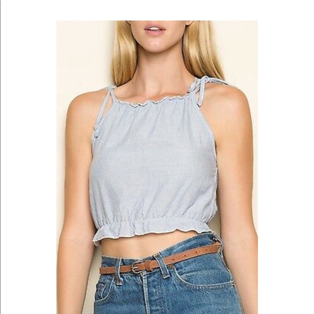 Brandy Melville Blue and White Striped Ruffle Top